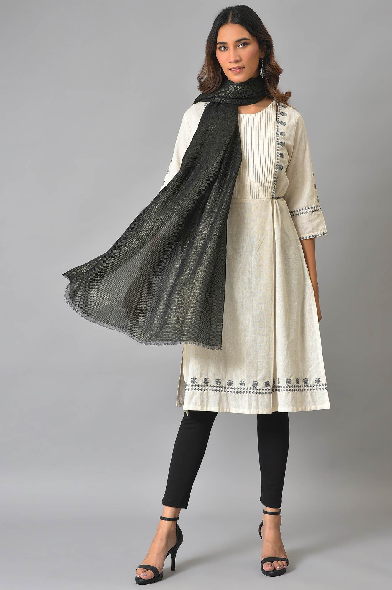 Jet Black Lurex Woven Shawl