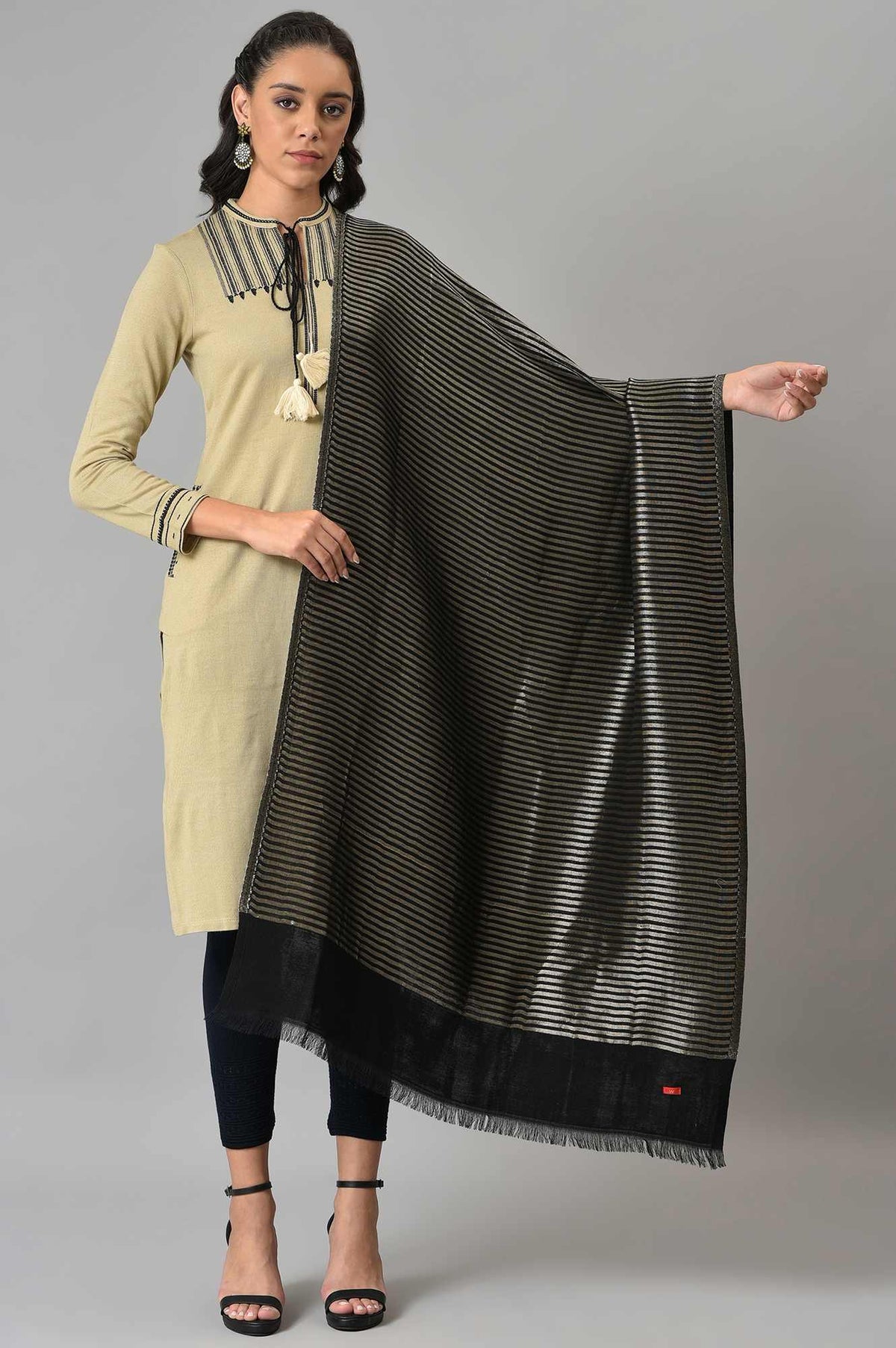 Black Stripes Festive Shawl - FS