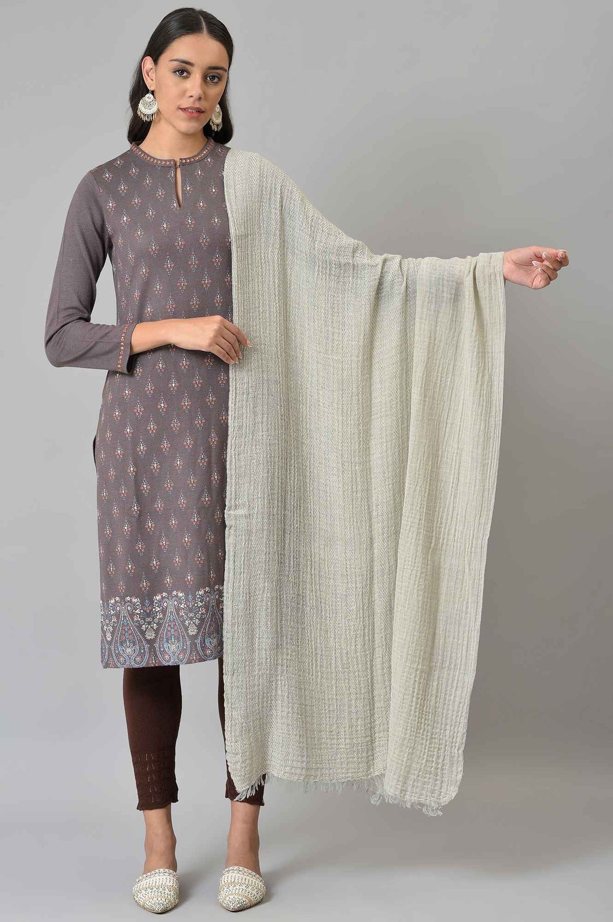 Light Grey Solid Winter Shawl - FS