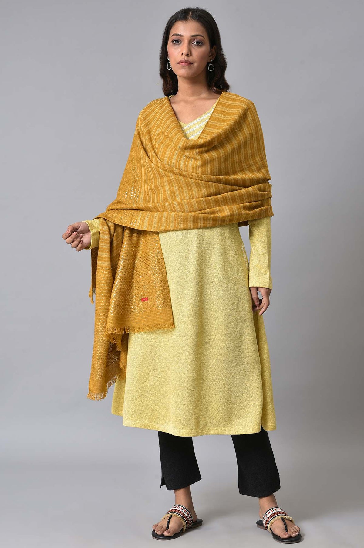 Gold Acrylic Winter Women Shawl - FS