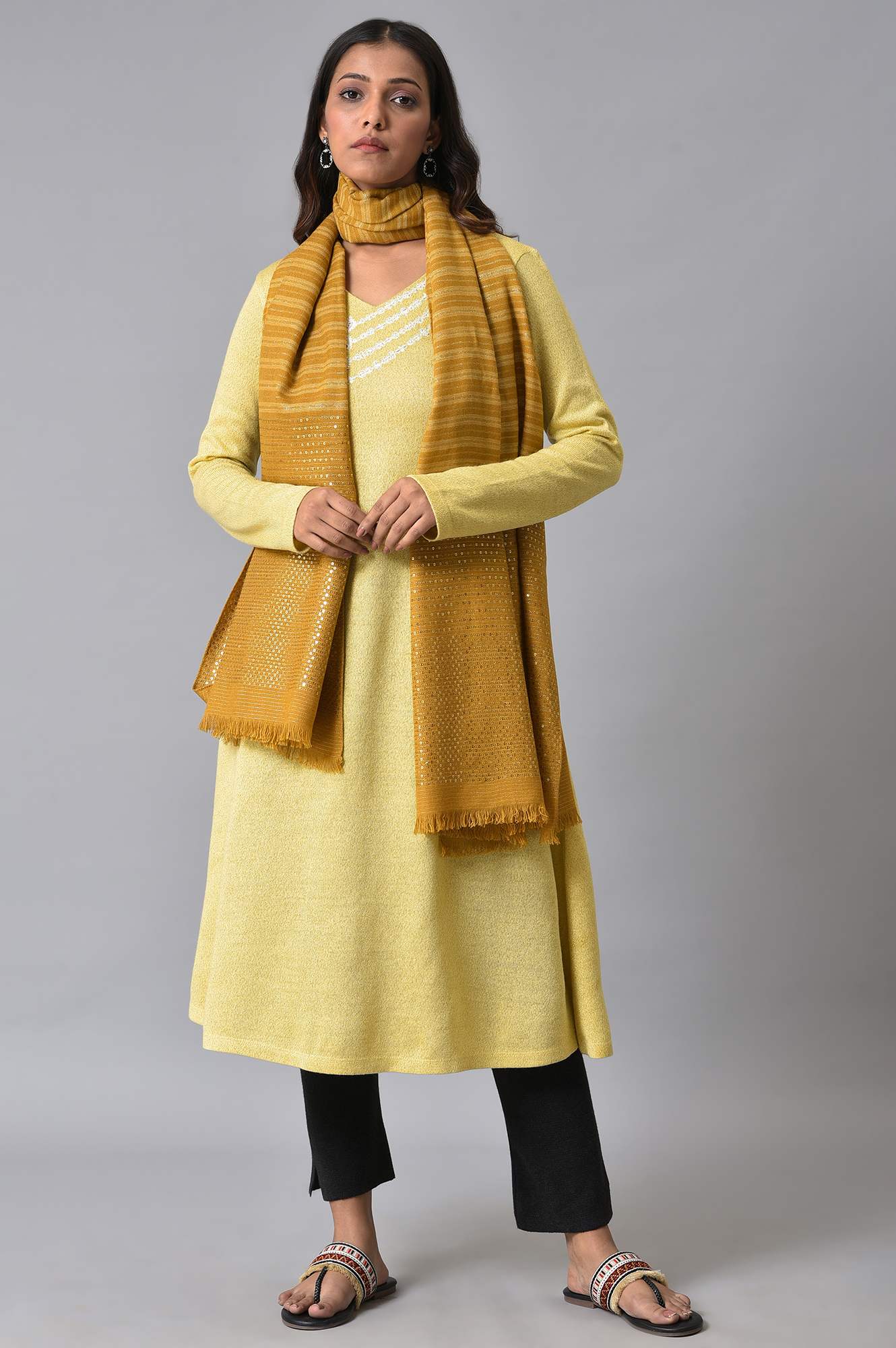 Gold Acrylic Winter Women Shawl