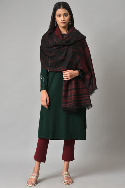 Black And Red Reversible Jacquard Shawl
