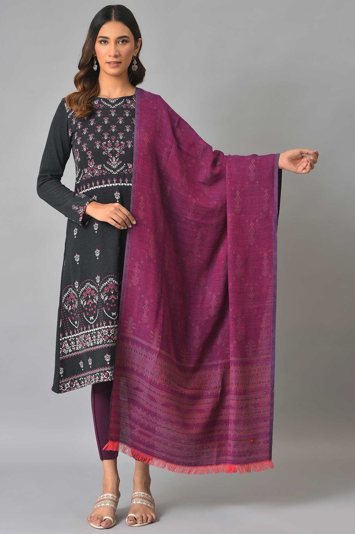 Purple Reversible Jaquard Shawl - FS