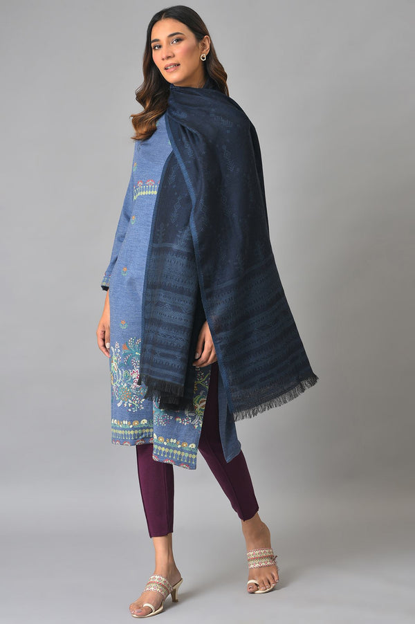 Light Blue Reversible Jaquard Shawl