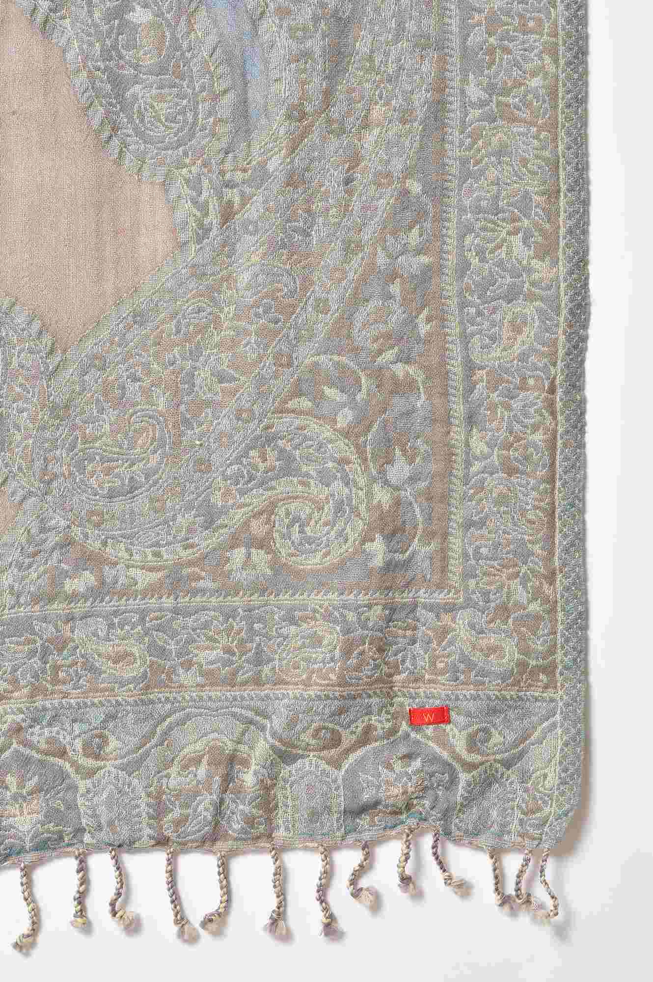 Light Blue And Grey Paisley Printed Women Winter Shawl