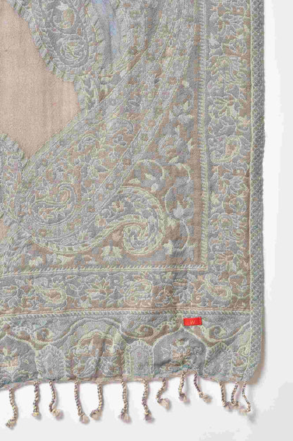 Light Blue And Grey Paisley Printed Women Winter Shawl