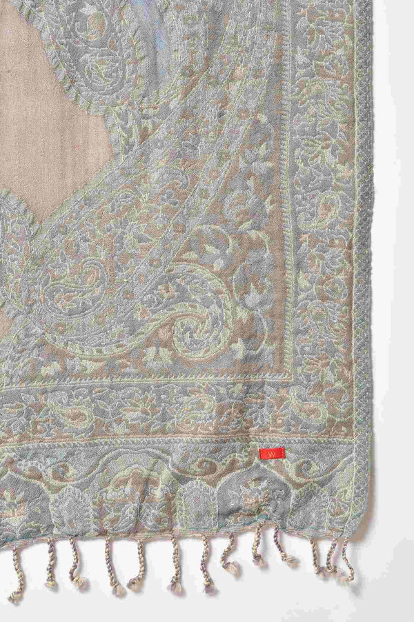 Light Blue And Grey Paisley Printed Women Winter Shawl