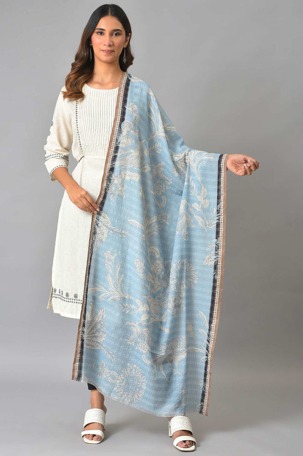 Blue And Black Floral Printed Women Shawl