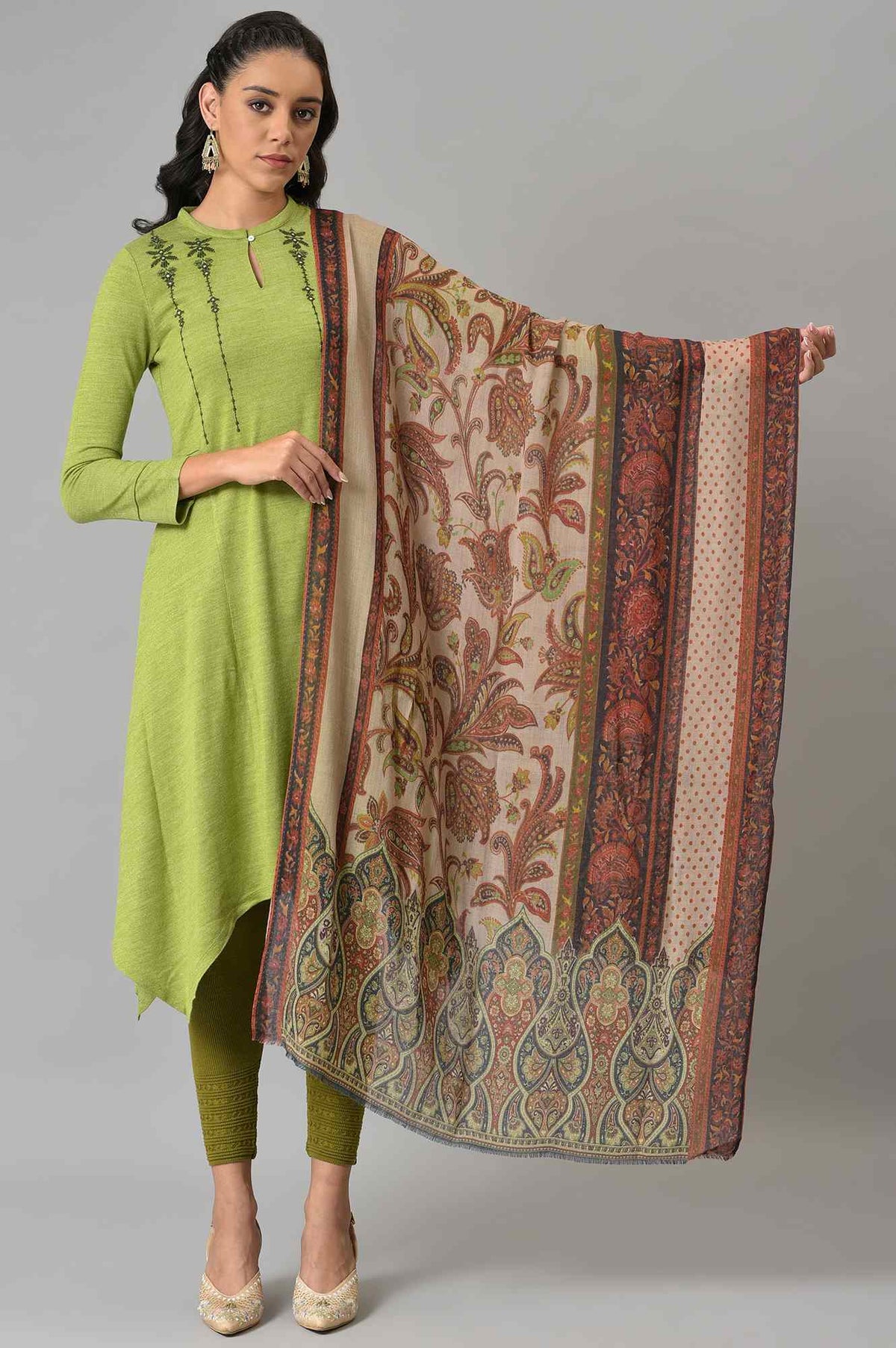 Red Paisley Printed Shawl - FS