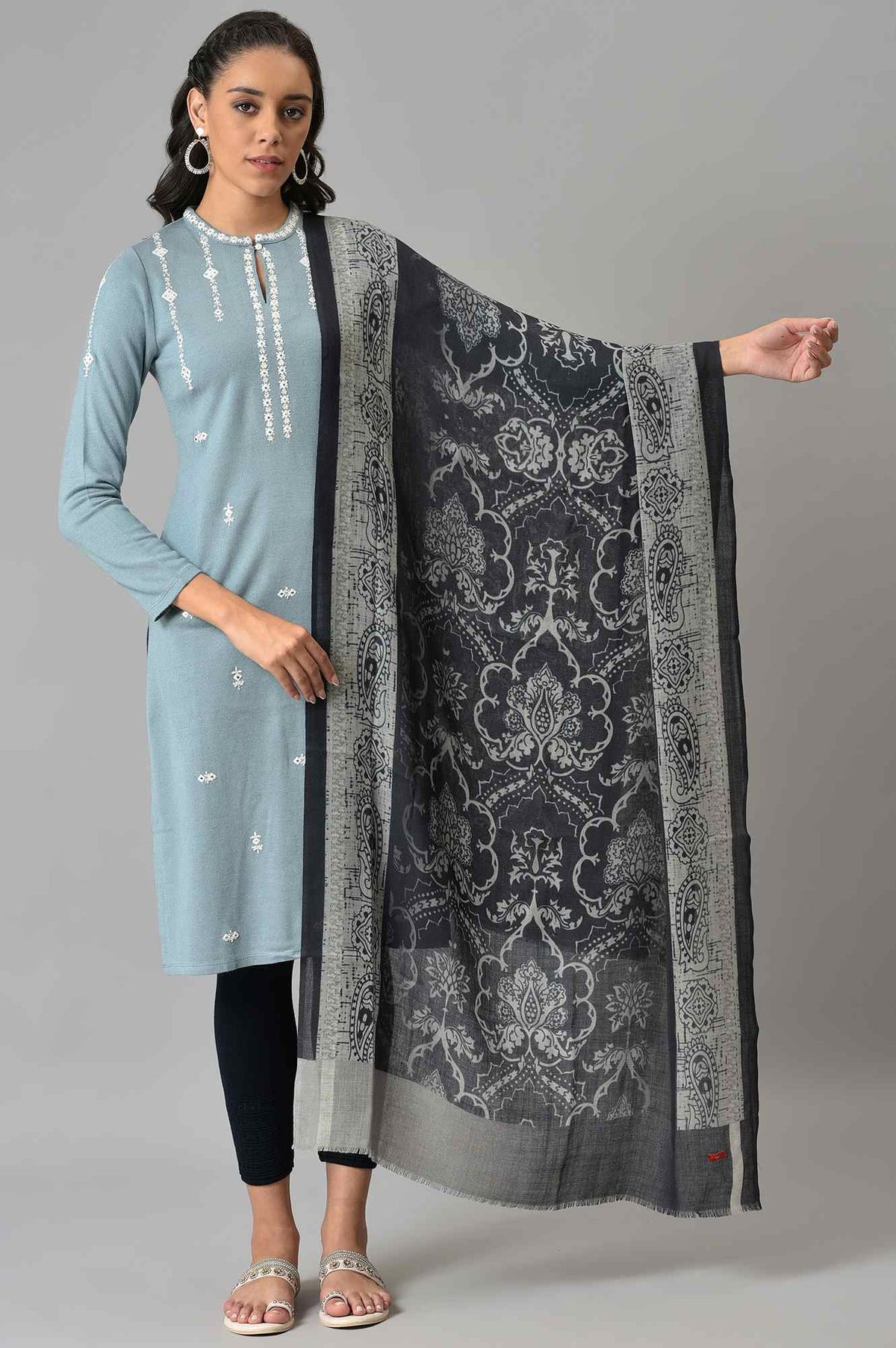 Black Abstract Printed Shawl - FS