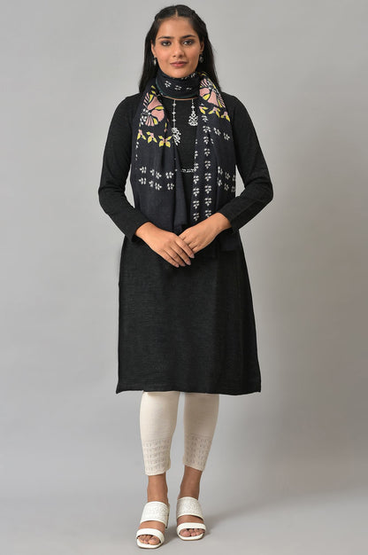 Black Floral Printed Shawl