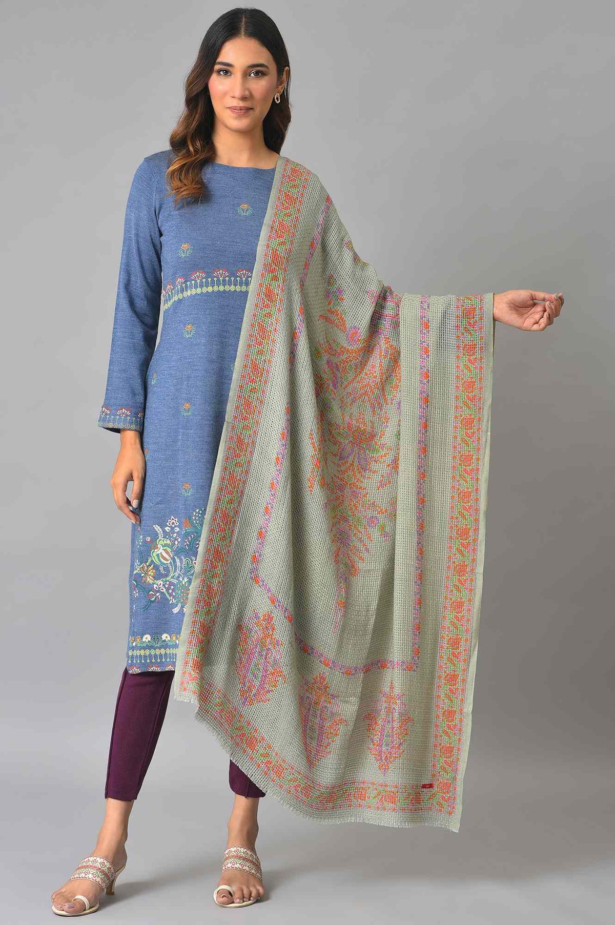 Bright Multi-Coloured Floral Printed Shawl - FS
