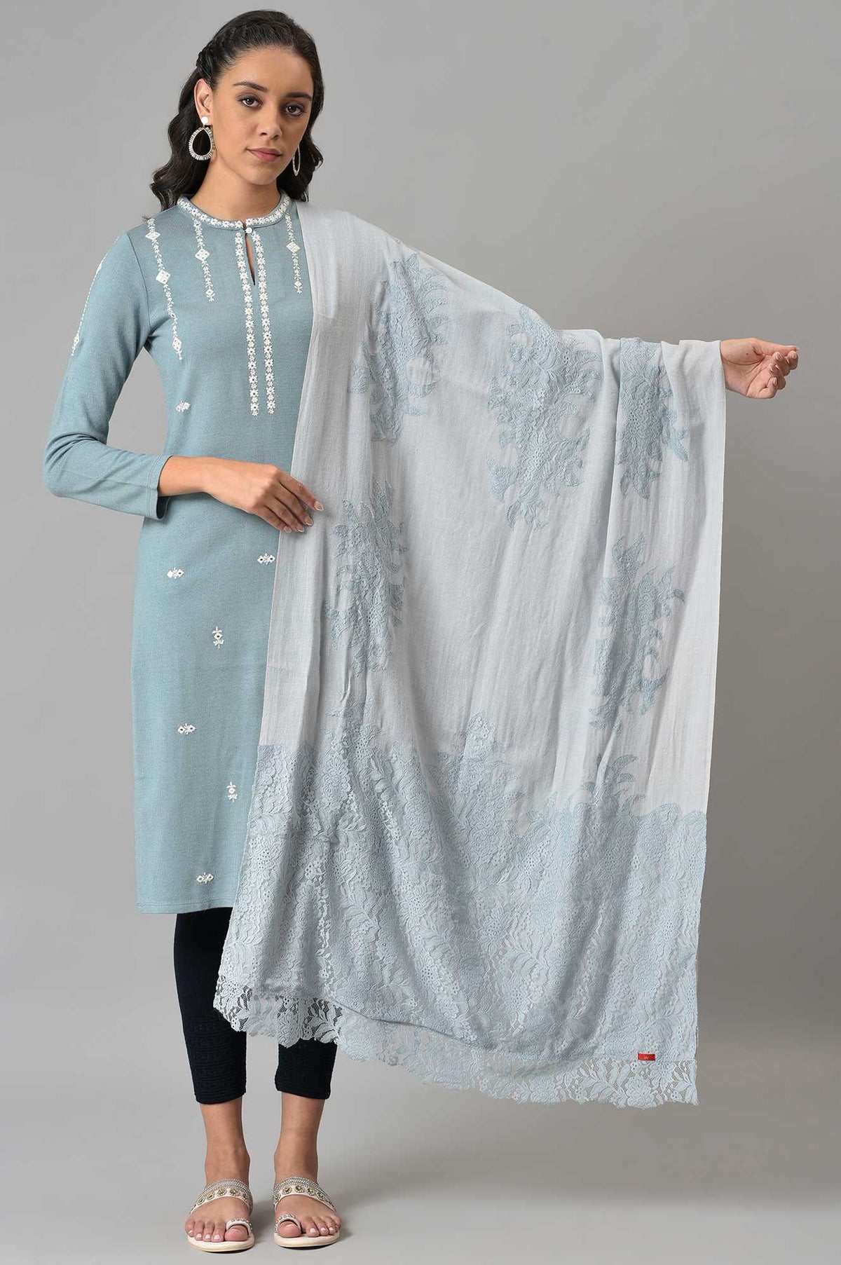 Light Blue Lace Winter Shawl - FS