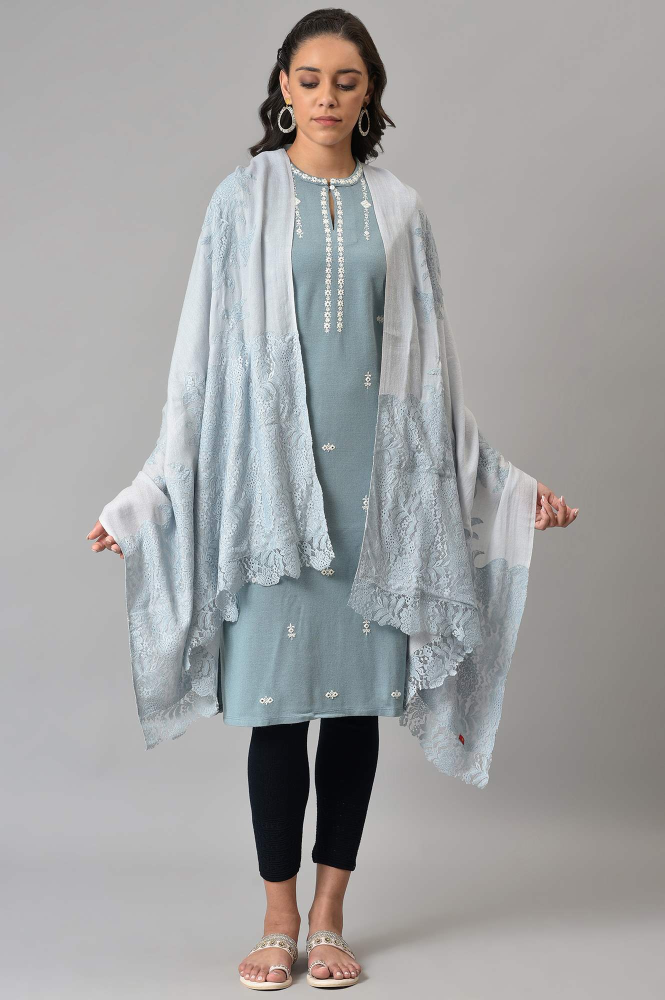 Light Blue Lace Winter Shawl