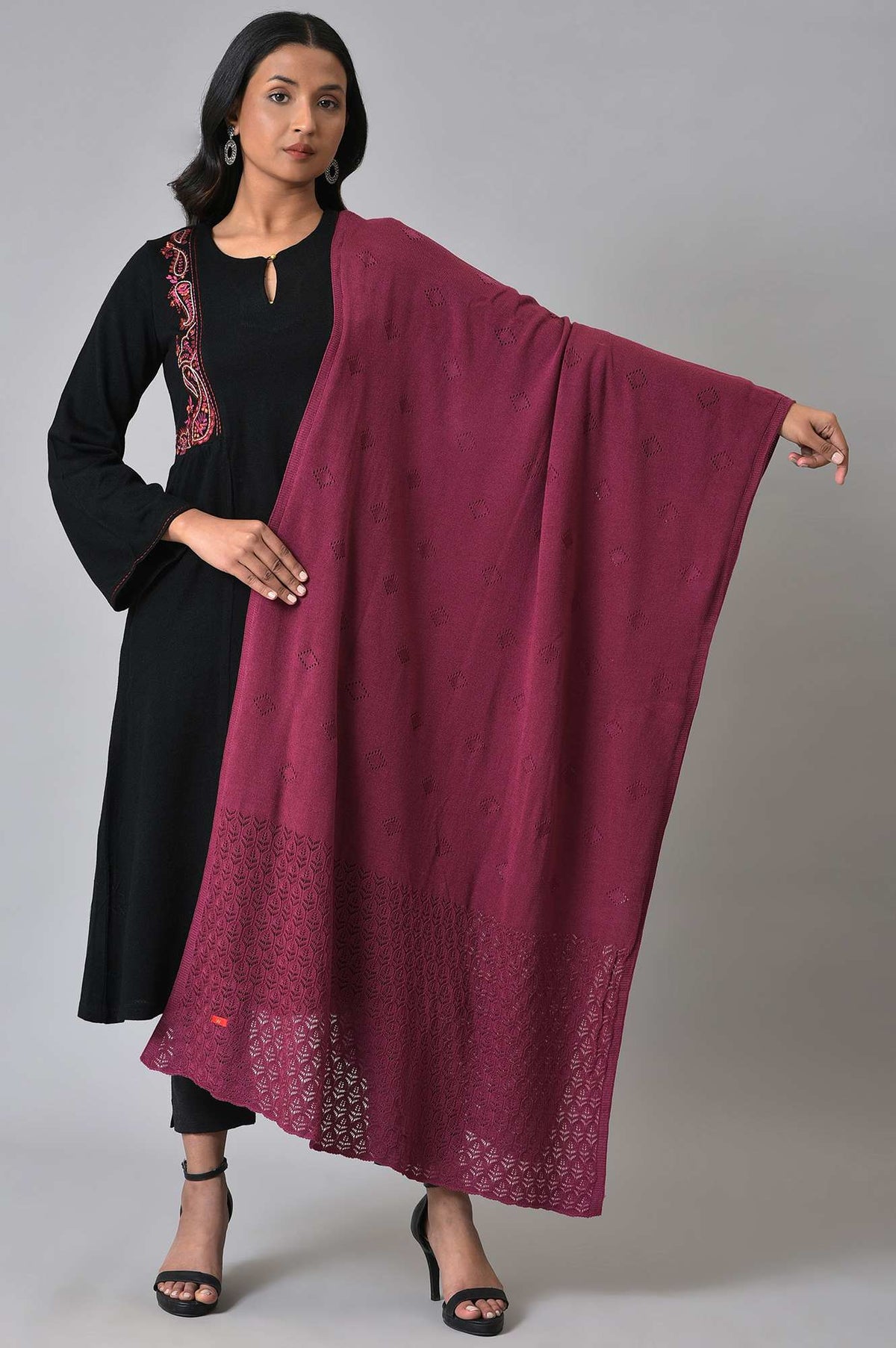Purple Pointel Knitted Shawl - FS