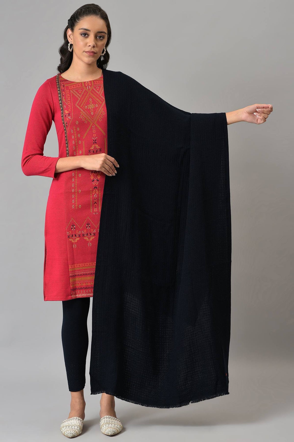 Dark Blue Solid Winter Shawl - FS