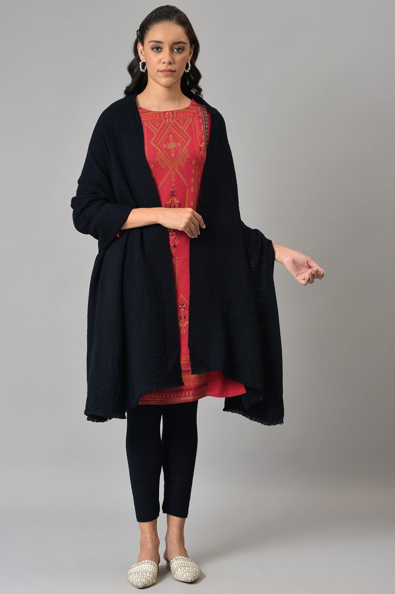 Dark Blue Solid Winter Shawl