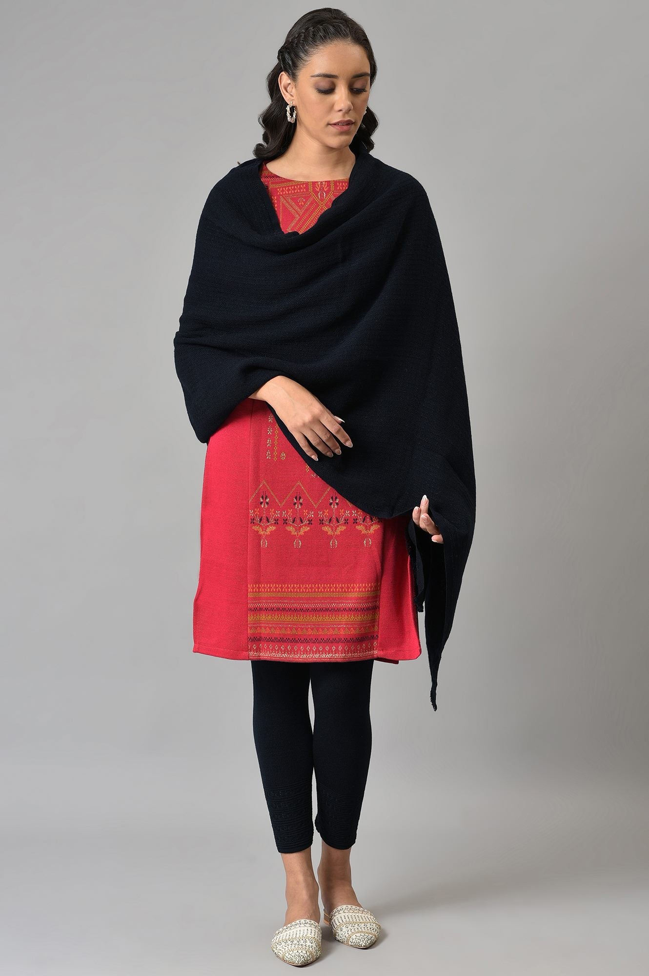 Dark Blue Solid Winter Shawl