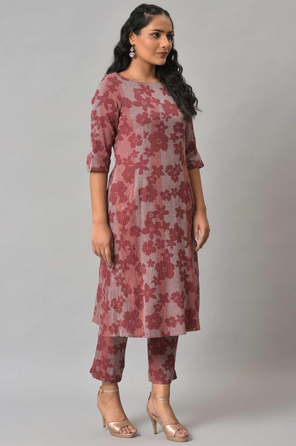 Brown Floral Printed kurta With Slim Pants - wforwoman