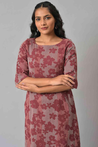 Brown Floral Printed kurta With Slim Pants - wforwoman