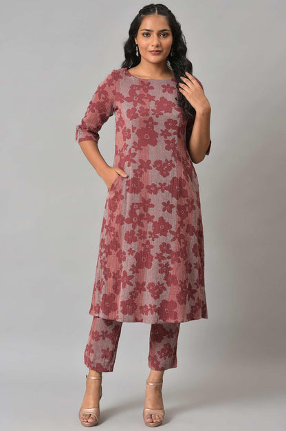 Brown Floral Printed kurta With Slim Pants - wforwoman