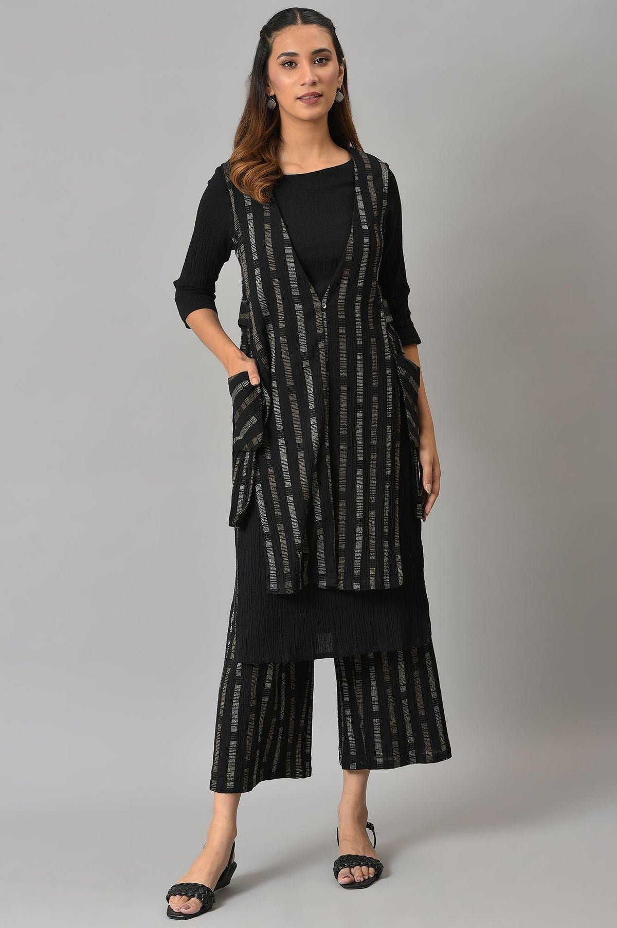Black Crepe Tench Jacket Set - XS