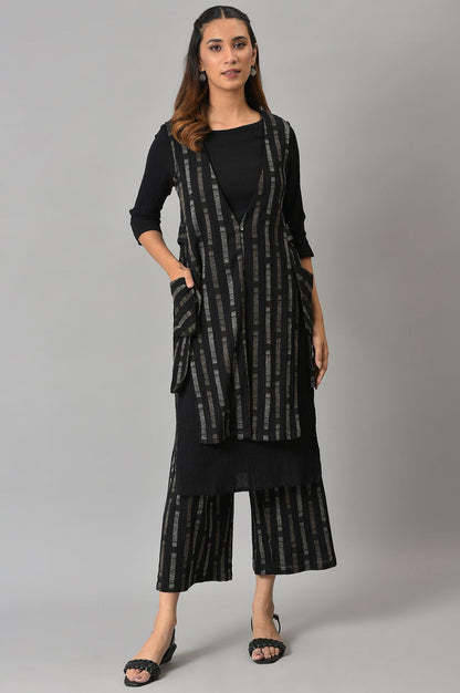 Black Crepe Tench Jacket Set - wforwoman