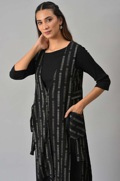 Black Crepe Tench Jacket Set - wforwoman