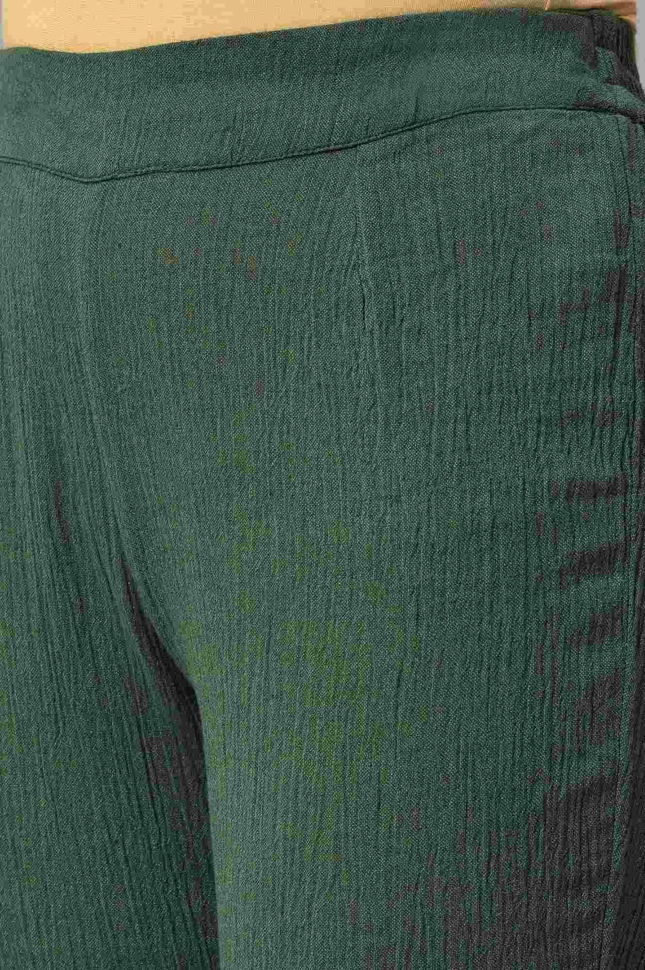Dark Green 2-Tone Cotton kurta With Slim Pants And Dupatta - wforwoman