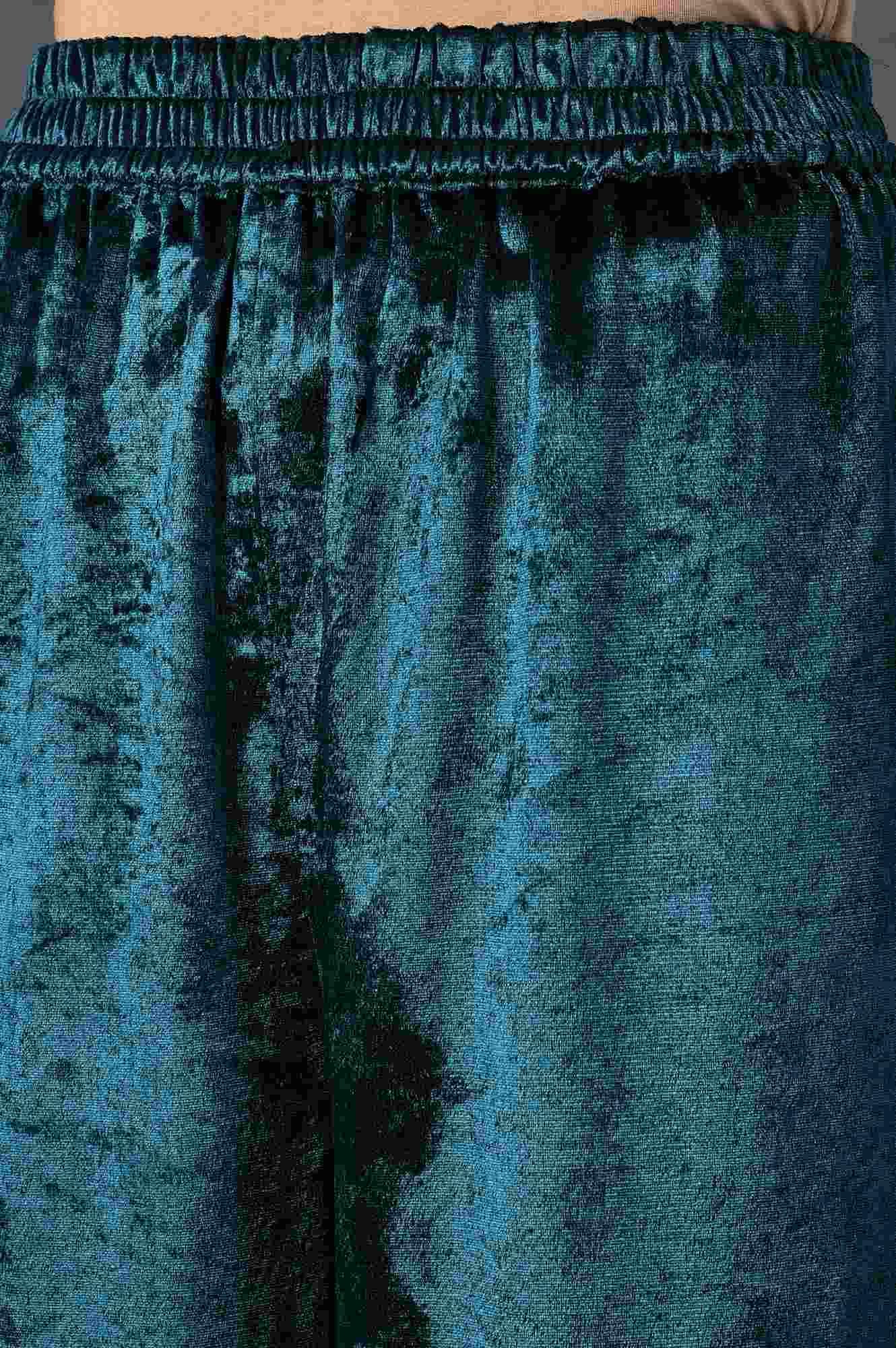 Emerald Green Embroidered Velvet kurta With Straight Pants - wforwoman