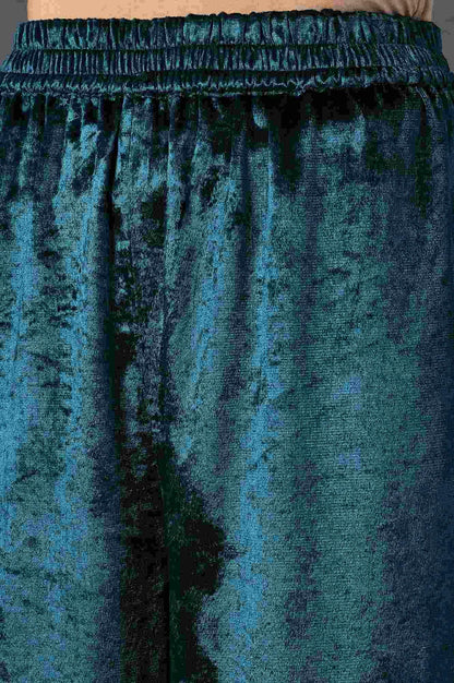 Emerald Green Embroidered Velvet kurta With Straight Pants - wforwoman