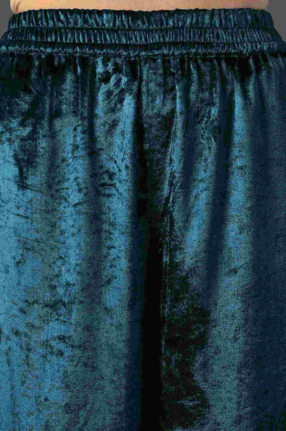 Emerald Green Embroidered Velvet kurta With Straight Pants - wforwoman