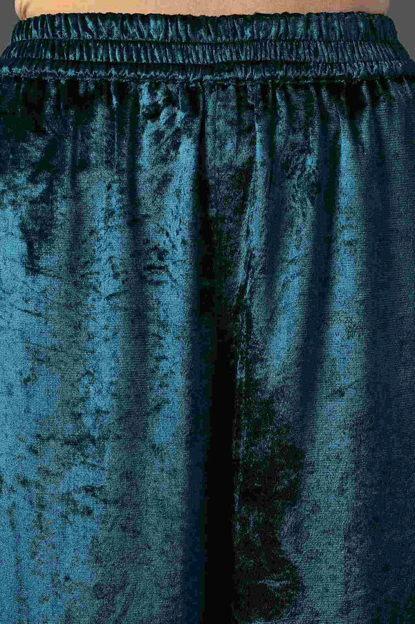 Emerald Green Embroidered Velvet kurta With Straight Pants