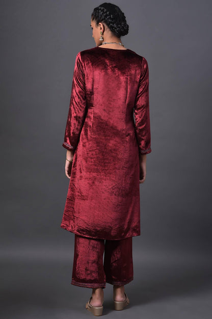 Red Mock Angrakha Embroidered kurta With Straight Pants - wforwoman