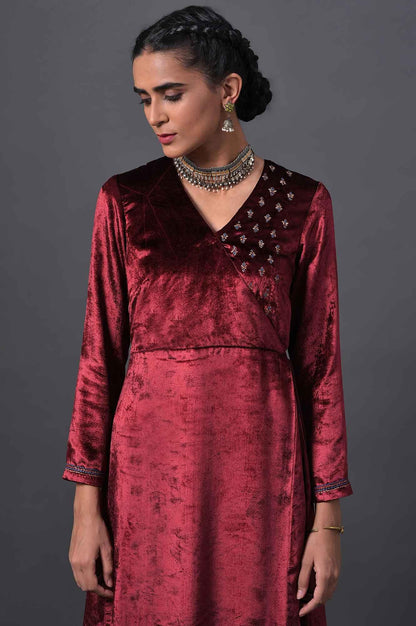 Red Mock Angrakha Embroidered kurta With Straight Pants - wforwoman
