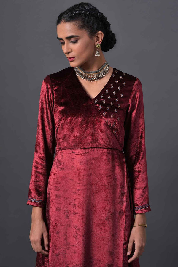 Red Mock Angrakha Embroidered kurta With Straight Pants