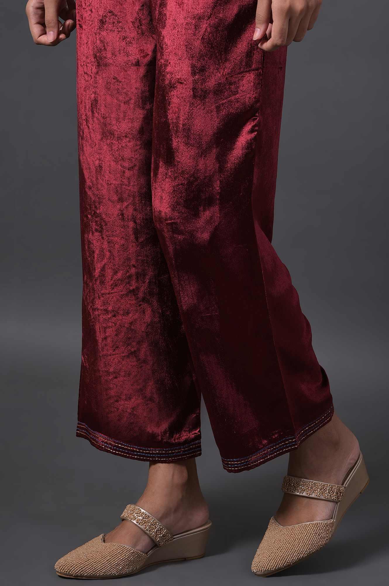 Red Mock Angrakha Embroidered kurta With Straight Pants - wforwoman