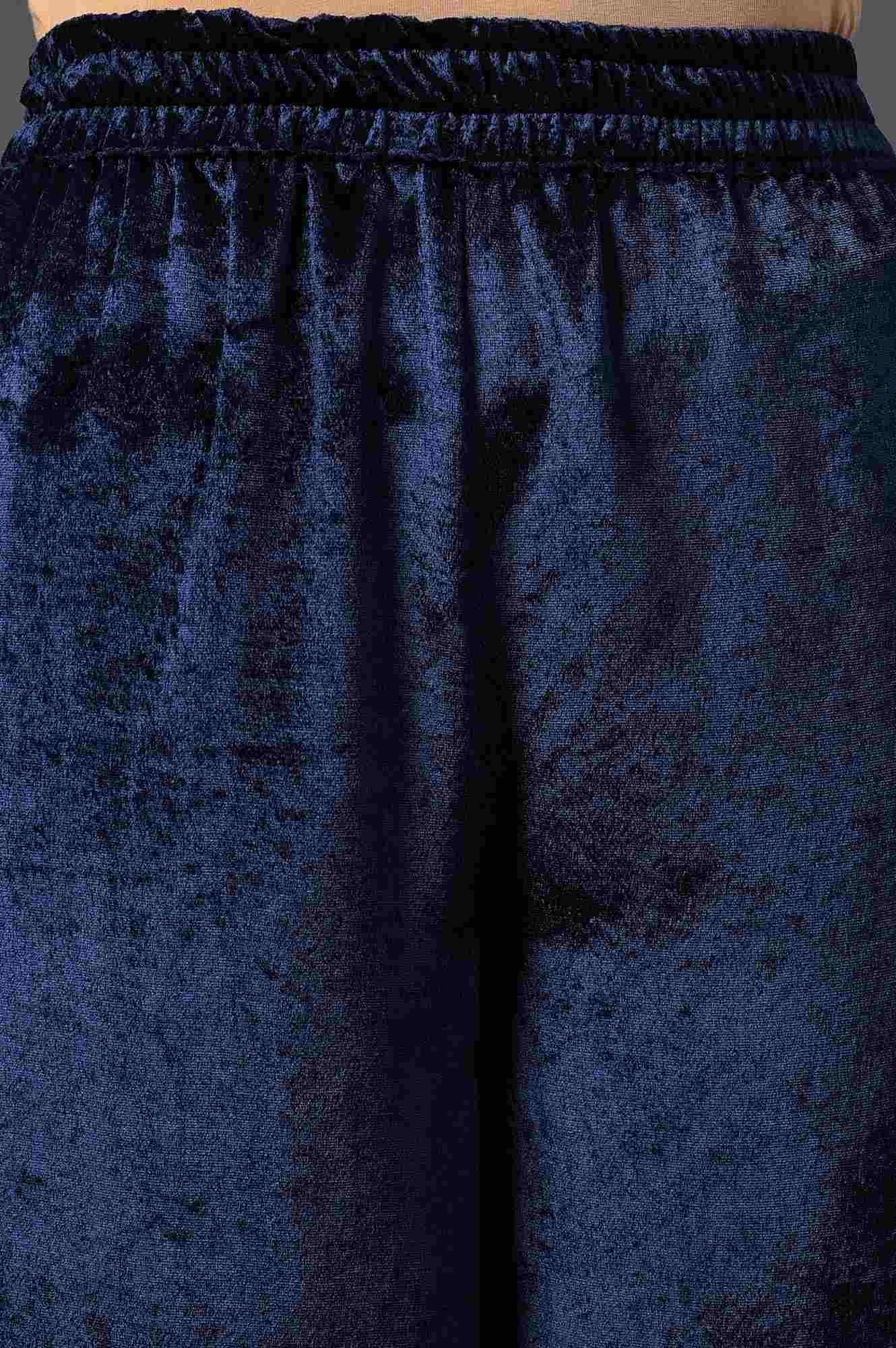 Navy Blue Velvet kurta With Embroidered Belt And Straight Pants - wforwoman