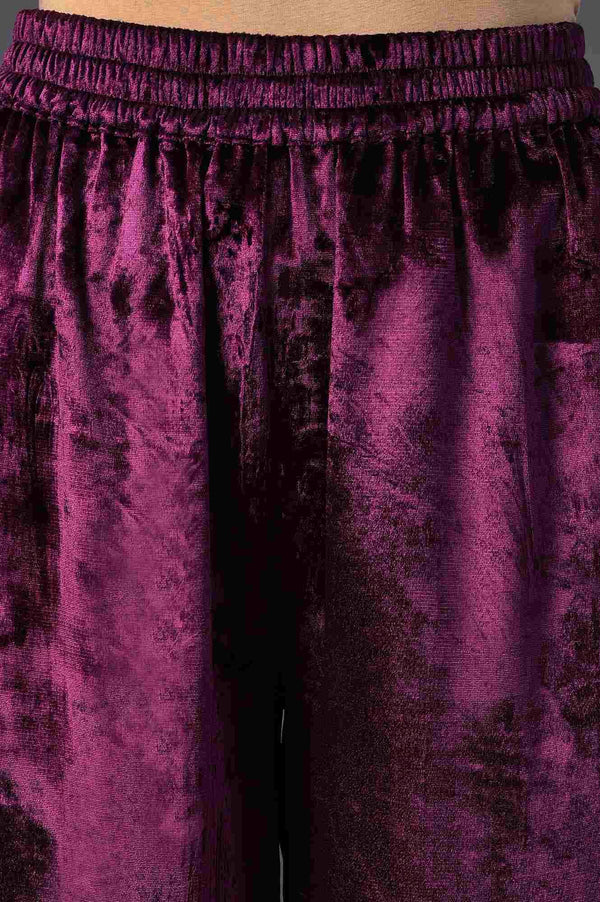 Purple Embroidered Velvet kurta With Straight Pants