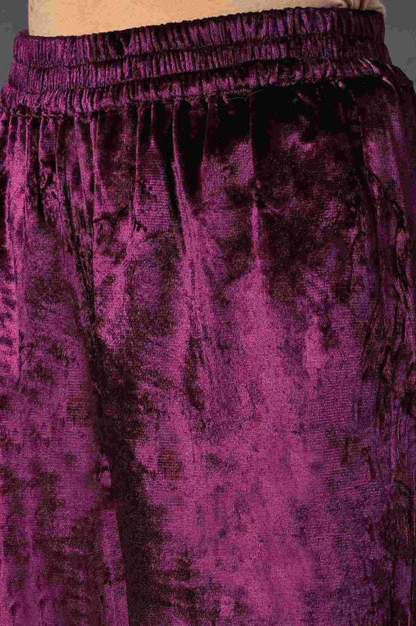 Purple Embroidered Velvet kurta With Straight Pants