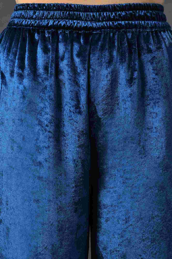 Teal Blue Embroidered Velvet kurta With Straight Pants