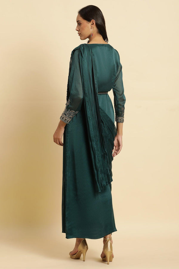Green Embelloshed Predrape Saree Dress