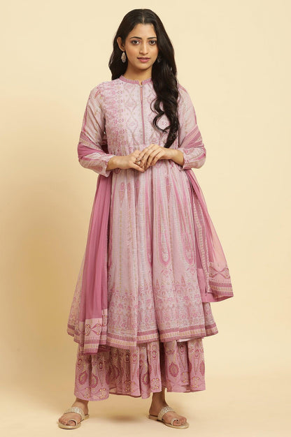 Soft Pink Panelled Layered Gown And Dupatta Set - wforwoman