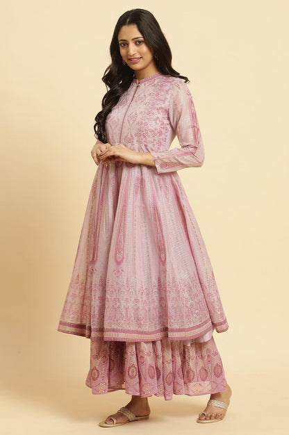 Soft Pink Panelled Layered Gown And Dupatta Set - wforwoman