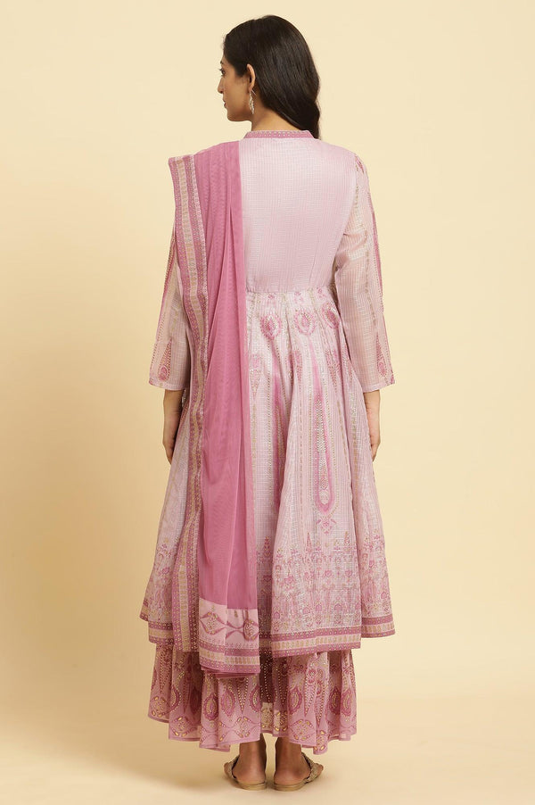 Soft Pink Panelled Layered Gown And Dupatta Set