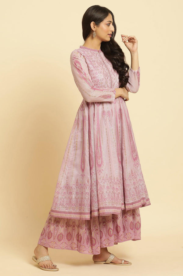 Soft Pink Panelled Layered Gown And Dupatta Set