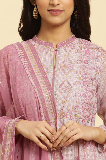 Soft Pink Panelled Layered Gown And Dupatta Set - wforwoman