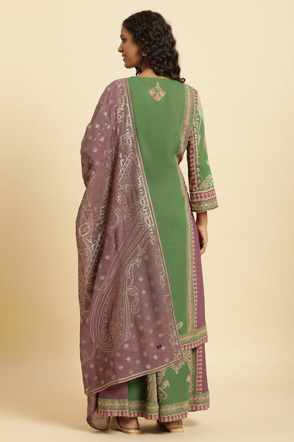 Green Placement Printed Georgette Kurta, Pants And Dupatta Set - wforwoman