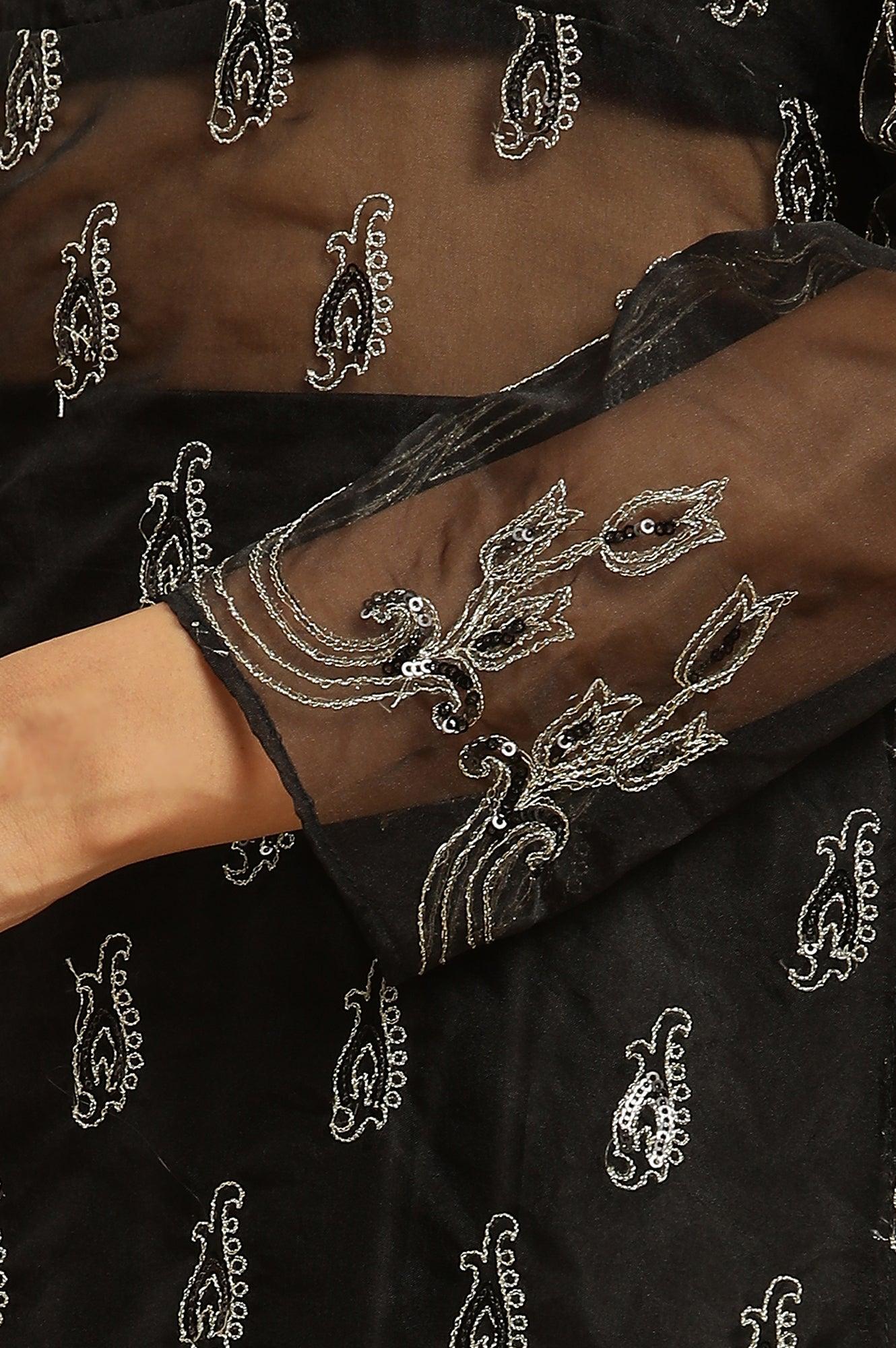 Black Zari Embroidered Sheer Kurta And Skirt Set - wforwoman