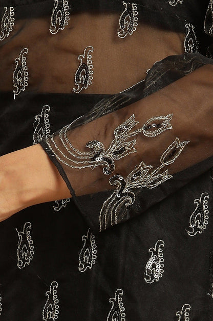 Black Zari Embroidered Sheer Kurta And Skirt Set - wforwoman